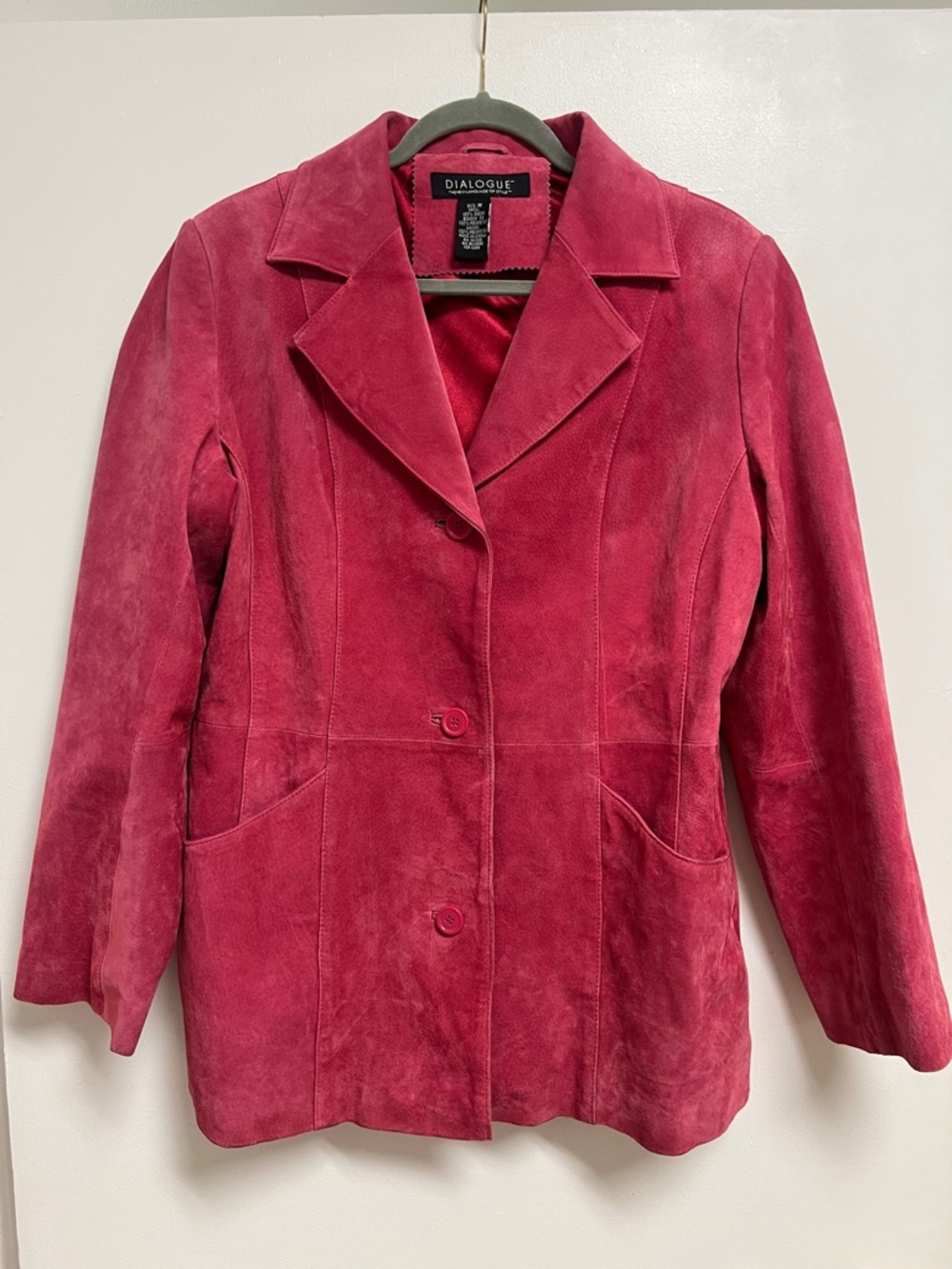 Dialogue Pink Vintage Suede Leather Blazer Jacket in Rose Pink Medium